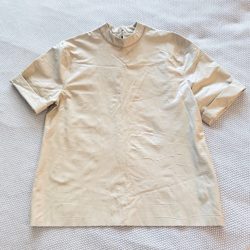 NANUSHKA Kaden Vegan Leather Tee Cream Short Sleeve Top
